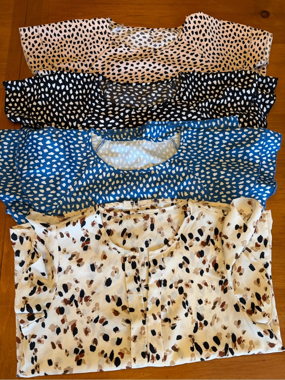 SHEIN Multicolor Dot Print Short Sleeve Blouses - Blue, Black, Pink, Cream